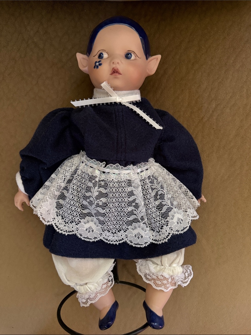 Collectible Pixie Elf Doll in Navy and White